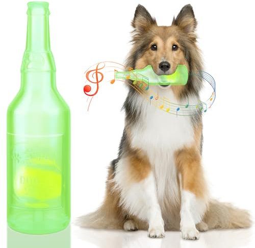 Dog Chew Toys, Squeaky Dog Toys with Tennis Ball Indestructible Bottle Puppy Toys for Small Medium Large Dog Outdoor Playing Training Chewing Dental Care Teeth Nteractive (Green, Large)
