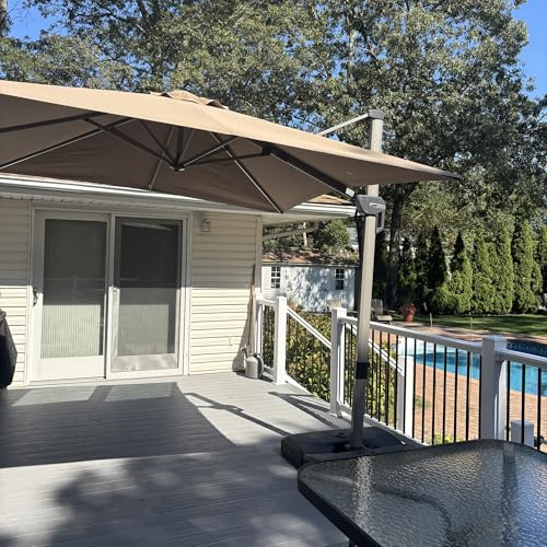 PURPLE LEAF Parasol Déporté 3 x 3 m Carré, Toit à Rotatif 360°, Protection UPF 50+, Parasol De Jardin Extérieur avec Poteau Champagne Suspendu en Aluminium, Pour Piscine, Terrasse, Taupe
