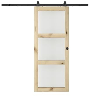 Vente-unique - Puerta corredera Vista en Madera y Cristal Templado - 3 Ventanas - Alt. 205 x L93 cm - Acosta II