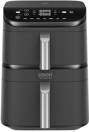 COSORI Turbo Tower Pro Heißluftfritteuse 2 kammern, 10,8L Double Stack Airfryer mit DualBlaze, Keramikbeschichtung, nicht mit Teflon-Beschichtung, Silber-schwarz