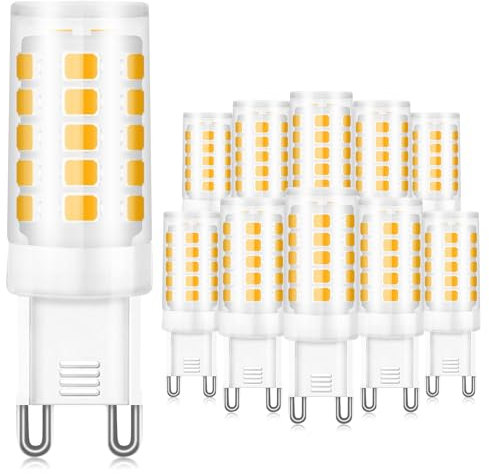 Yulado Bombilla LED G9 5 W 10 unidades, equivalente de 50 W, halógeno, blanco cálido 3000 K, 500 LM CRI 80 AC 220-240 V, no regulable sin parpadeo, G9 estándar base cerámica