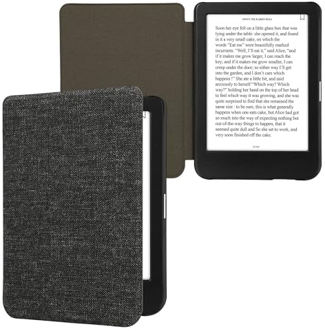 kwmobile Case Compatible with Kobo Clara BW/Colour - Book Style Fabric e-Reader Cover Flip Folio Case - Dark Grey
