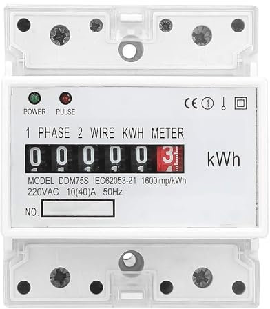 Electric Meter, Single Phase 4P LED DIN-Rail Electricity Power Consumption Wattmeter Energy Meter DDM75S 10 to 40A Digital Display