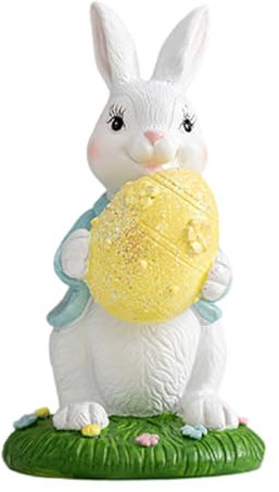 PLCPDM Bunnies Colorés Colorés Tenant des Œufs Résines Figurine Statue avec des Pelouses pour Décoration Paysagiste du Jardin À Domicile