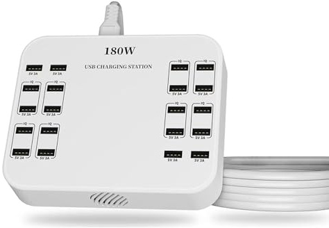 USB Charger Station 20 Ports, 180W Desktop Multi Port Charging Hub,20 Ports USB Charger for Multi Devices Compatible with iPhone/Huawei/LG/Google Pixel/Tablet/Other Devices