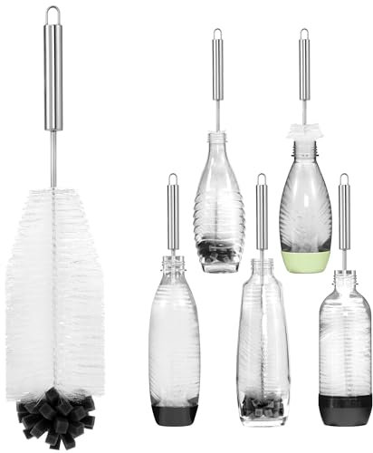 vinlley Die 40 cm Bürste ist ideal für Sodastream-Glas- und Duo-Kunststoffflaschen. Sie hat Harte Borsten und einen weichen Schwamm, Hergestellt aus Edelstahl SUS304, Reinigt kraftvoll, 2 Pack Weiß