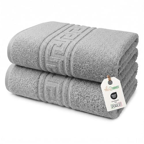 nice homeit Set mit 2 großen Badetüchern, 100 x 150 cm, extra großes Badetuch aus 100% ringgesponnener Baumwolle, extra weich und saugfähig, hergestellt in Italien, Grau