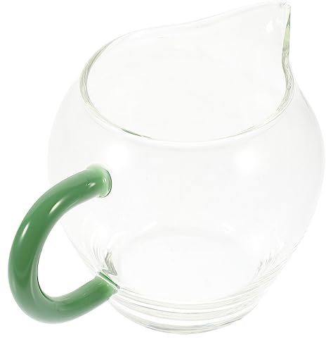 HOLIDYOYO Glass Gravy Boat Sauce Dispenser 300ml Heat-Resistant Thickened Glass Pitcher for Kitchen Salad Dressing Serving and Tea Brewing with Green Jade Handle