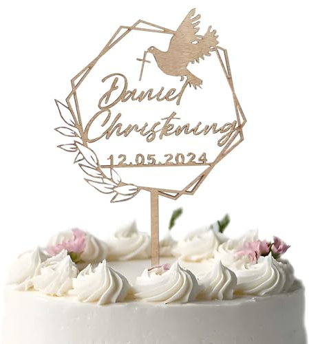 Personalized Dove with Cross Mi Bautizo Cake Topper,13 Colors Custom Baptism Cake Decoration with Name and Date for Christening Religious Baptism,Baby Shower,Birthday Party (Style2)