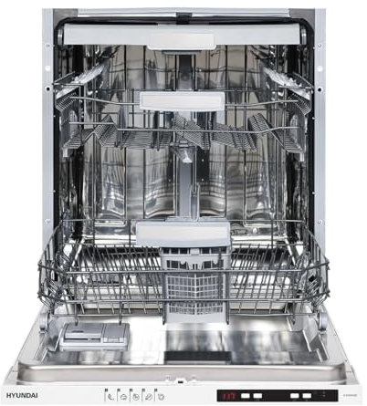 Hyundai Lavavajillas Integrable 60cm Blanco HJI13600E. 1900W, 13 Cubiertos, 3 Bandejas, 5 Programas, Display LED manual, Eficiencia Energética Clase E