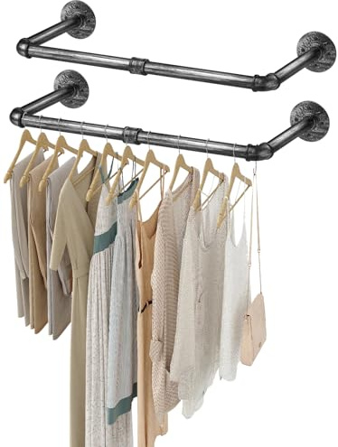 eSynic 2 stück Wandmontierte Kleiderstange – 60cm Industrielle Kupfer Kleiderstange, Robuste und Abnehmbare Garderobe für Schlafzimmer, Garderobe, mit Schwerlast-Industrierohr-Design