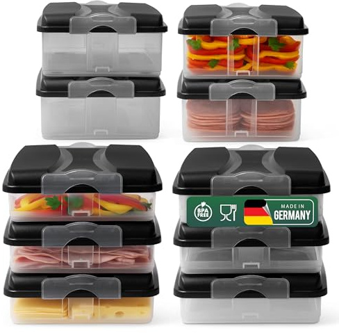 Novaliv Frischhaltedosen (6x klein + 4x groß + 10x Deckel), stapelbar für Kühlschrank & Gefrierfach, Vorratsdosen Set Aufbewahrungsbox Organizer, für Aufschnitt Wurst Käse Obst Gemüse Meal-Prep