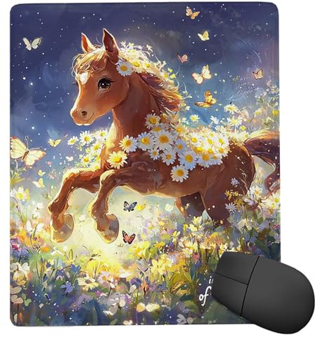 Gaming Mauspad 420 x 350 mm Klein Gaming Mousepad Blumen Pferde Klein Mauspad Schreibtischauflage, Genähte Kanten Mauspad, rutschfeste Gummibasis, Schreibtisch Schutz für Home Büro, Geschenke de-440