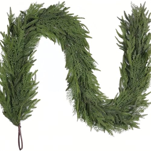 Pixywell Norfolk Pine Garland 6ft, Extra Full Real Touch Artificial Christmas Garland, Premium PE Material Bendable Faux Greenery Garland for Fireplace Mantle Staircase Indoor Outdoor Xmas Decor