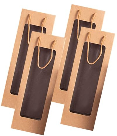 HAPINARY Weintaschen Praktische Geschenkverpackung 4 Stück-pack mit Sichtfenster und Griff aus Kraftpapier für Weinflaschen bei Hochzeit und Bankett