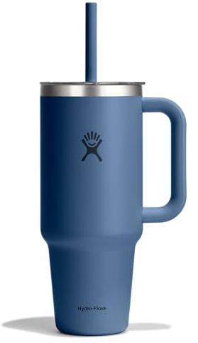 Hydro Flask 40 Oz Clear Lid Travel Tumbler with Straw and Handle - Insulated Stainless Steel in 40 Oz Harbor Blue