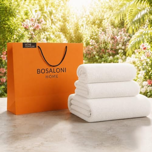 Set BOSALONI HOME Asciugamani Bagno 3 Pz – Composto da 1x Asciugamano Viso 70x140 cm + 2x Asciugamani Bidet 35x75 cm – Velluto di Corallo, Morbido e Ultra Assorbente, Doccia, Viso, ospiti - (Panna)