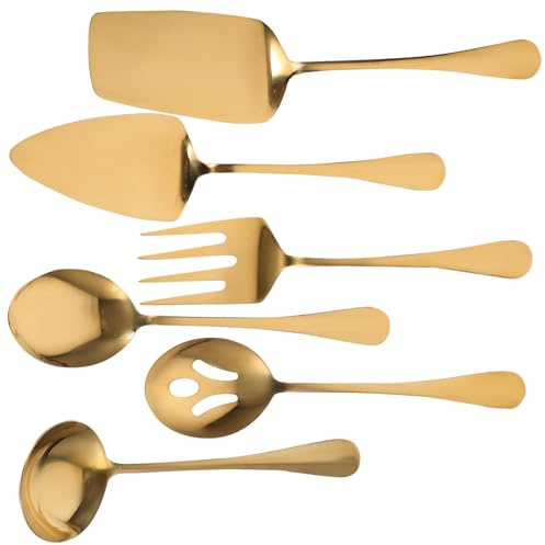 Toyvian Cubiertos para Servir en Acero Inoxidable Dorado Juego Completo Utensilios para Comer y Cucharas Sopera, Adecuado para Cocina Familiar y Restauración