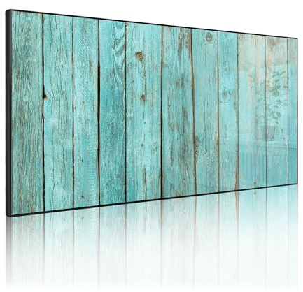 banjado Magnettafel Metall 78 x 37cm - beschreibbare Magnettafel - Metall Pinnwand als Memoboard - Magnetwand Küche, Büro, Kinderzimmer Schwarz inkl. 4 Magnete & Montageset - Motiv Blaues Holz