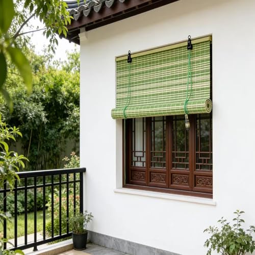 Tenda a rullo in bambù bianco verde per finestre e terrazze, naturale per protezione solare e filtro luce per soggiorno camera balcone e gazebo interno ed esterno