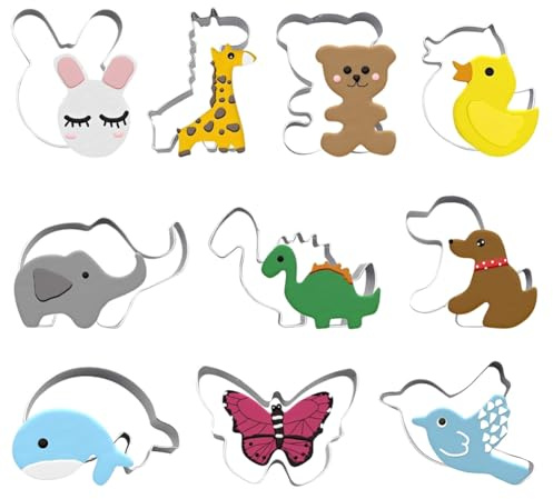 10PCS Animal Cookie Cutters Set, Funny Animal Cookie Cutters, Cute Animal Biscuit Cutters for Birthday Party Easter DIY Cake Fondant Sugarcraft Pastry Bakeware Decoration