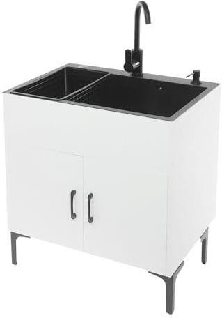 Lavabo da 68 x 45 x 78 cm, mobile da bagno con lavandino, rubinetto, dispenser di sapone, cestello di scarico, lavandino in acciaio inox, per cucine, ristoranti, negozi di dessert