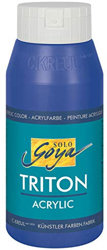 KREUL 17019 - Solo Goya Triton Acrylfarbe ultramarinblau, 750 ml Flasche, schnell und matt trocknend, Farbe auf Wasserbasis, in Studienqualität, vielseitig einsetzbar, gut deckend und ergiebig