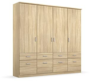 Rauch Möbel Bremen, Kleiderschrank, Farbe Eiche Sonoma, Breite 181 cm | Schrank, Mehrzweckschrank, 4-türig, 8 Schubladen, für Schlafzimmer, Kinderzimmer, Homeoffice, Gästezimmer, Garderobe, Flur