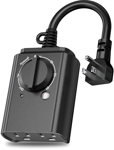 BN-LINK Outdoor Light Timer with Dusk to Dawn Sensor, Weatherproof Dual Grounded Outlets for Christmas/Halloween Decorations, 15A 1/2HP ETL Listed