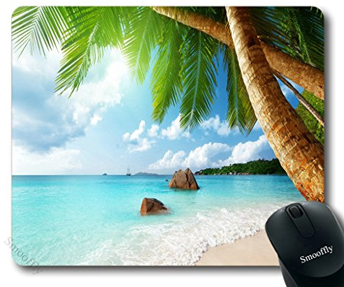 Smooffly Gaming Mouse Pad personnalisés, Tropical Palm Tree Mouse Pad de plage de noix de coco Bleu de la mer en caoutchouc antidérapant Tapis de souris gaming mouse pad