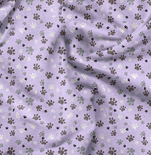Soimoi Lila Baumwolljersey Stoff Pfote Hund Stoff drucken 1 Meter 58 Zoll breit
