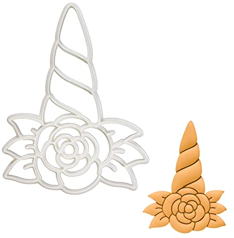 BAKERLOGY Unicorn Floral Horn Cookie Cutter - Detailed Biscuit Cutter Design for Baking and Crafts, Ideal on Fondant, Dough, Clay