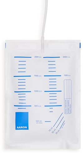 Bolsa de orina AARON® Con VAR (Válvula anti retorno) | 2L para cama. Empaquetada en estuches de 30u. Con tubo de 90 cm. (30)