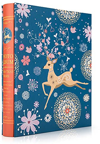 AIOR Fotoalbum Einsteckalbum 10 x15 / 11,5 x 16,5 200 Fotos, Vintage Hochzeit Familie Baby Fotobuch zum Einstecken Weiß Seiten Fotoalben Groß, Geburtstagsgeschenk, Hirsch