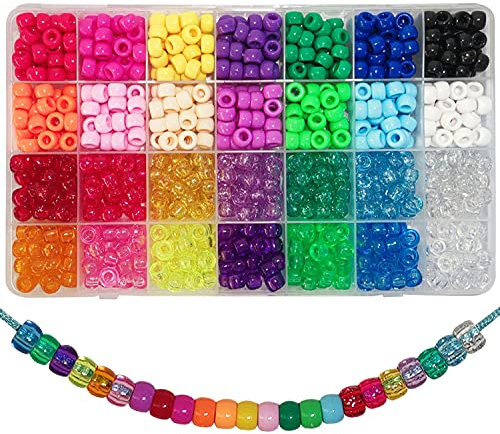 Gxadwzy 840 Stück Pony Beads 6x9mm Bunte Glitzer Transparent mit Großem Loch für Schmuck, Armbänder, Ketten, Schlüsselanhänger, Basteln (28 Farben)