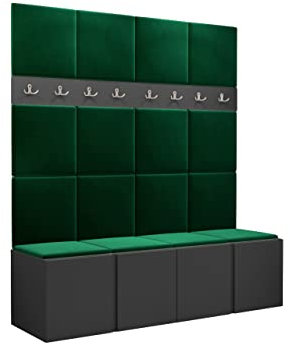 Mirjan24 Garderoben-Set Monati V, 4X Schuhschrank + Kleiderhakenbrett und Gepolstertes Paneel/Wandpaneel, Kleiderhaken, Flurgarderobe, Wandgarderobe (Graphit, Manila 35)