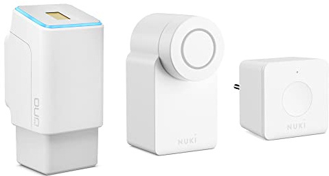 EKEY UNO 200296 Fingerprint scanner with rechargeable battery incl. Nuki Combo 3.0 (Smart Lock + Bridge) white, Battery-operated retrofitting set for all standard doors, white