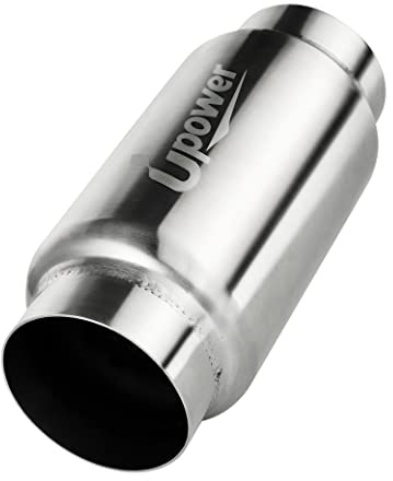 UPOWER 3 Inlet&Outlet Exhaust Resonator,9 Overall Length Center Straight Through Stainless Steel Muffler,Polished