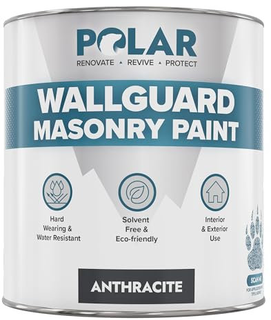 Polar Wallguard Anthracite Masonry Paint Exterior - 1 Litre | Waterproof Coating for Brick, Concrete, Stone, Pebbledash, and Ironwork | High Durability and Superior Protection for Exterior Walls