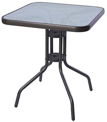 Mojawo Bistrotisch Glas/Metall Eckig 60x60x70cm Silberfarben Balkontisch Gartentisch Glastisch Gartenmöbel, Farben:Anthrazit