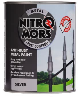 Nitromors Smooth Metal Paint for Doors, Furniture and Gates, No Primer Needed Rust Protection for Ferrous and Non-Ferrous Surfaces, Silver 750 ml