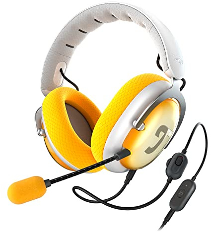 Teufel ZOLA Gaming Kopfhörer mit 7.1 USB-Soundkarte | DTS Headphone:X® 2.0 Surround Sound,einstellbarer Mikrofonarm mit HD-Kondensator-Mikrofon, bequeme Passform -Hellgrau Gelb