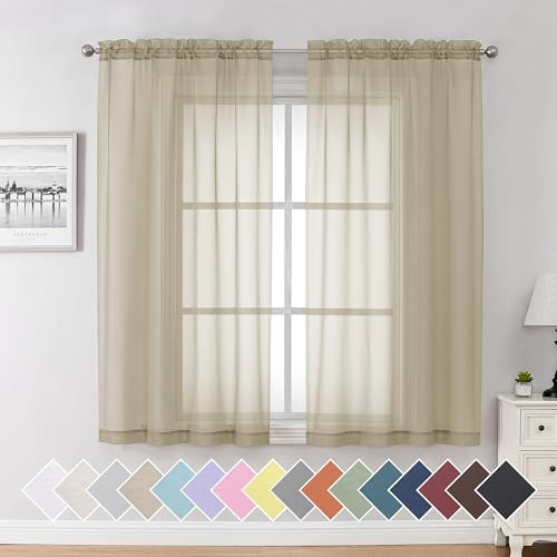 Aiyufeng Braune durchsichtige Vorhänge, 160 cm lang, 2 Paneele, halbtransparent, Voile, Stangentasche, durchsichtige Fenstervorhänge für Schlafzimmer, Bett, Baldachin, Wohnzimmer, Esszimmer, Hochzeit,