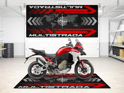 wibeart Tappetino da parcheggio MPM per Moto Multistrada, Lavabile, Antiscivolo, Resistente all'olio e all'Acqua, per Garage, Showroom e Officina | Dimensioni 1: 86.6 x 39.4/220 x 100 cm