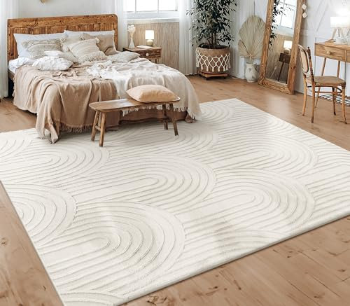 Paco Home Teppich Wohnzimmer Schlafzimmer Kurzflor Skandinavisches Boho Muster Geometrisch Rauten Motiv Einfarbig Weich Modern, Grösse:80x150 cm, Farbe:Creme 4