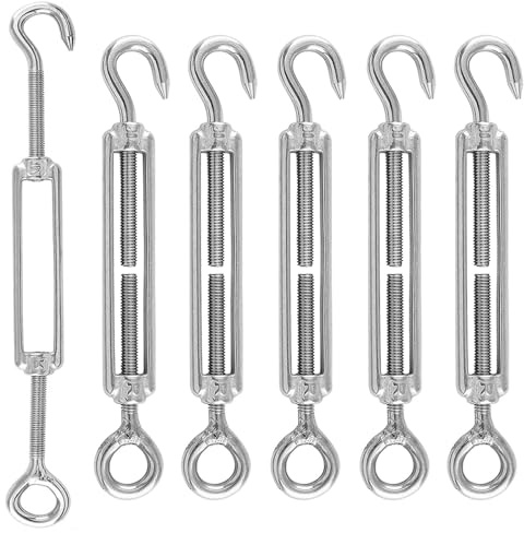Spannschloss Seilspanner 6 Stück, 304 Edelstahl Verstellbare, M6 OC Spannschloss Haken, Spannhaken für Sonnensegel, Seil, Oder Wäscheleine zu Spannen (Silber)