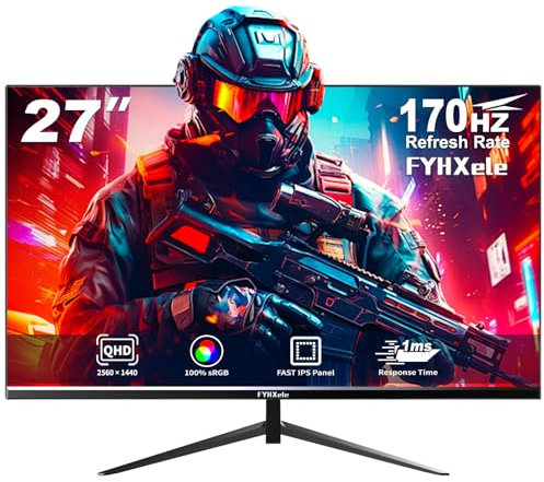 FYHXele 27 Pulgadas 170hz IPS Gaming Monitor, 1ms MPRT, QHD 1440P(2560X1440) Gaming Monitor, Soporte 144hz/165hz/170hz, AMD Freesync Premium Display, DisplayPort, HDMI, Montaje VESA
