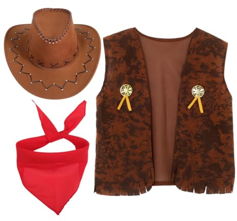 Cowboy KostüM Herren Western Outfit Mit Fransenweste Und Hut Sowie Halstuch FüR Fasching Karneval Und Themenpartys – Denim TanzkostüM Set FüR Erwachsene
