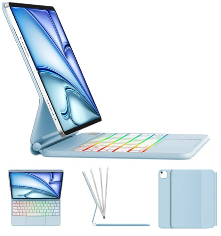 KVAGO Funda con teclado para iPad Air de 11 pulgadas (M3 2025 / M2 2024) y iPad Pro 11 (4ª/3ª/2ª/1ª generación) y iPad Air de 5ª y 4ª generación, soporte mágico, trackpad multitáctil, retroiluminación