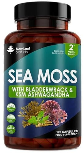 Sea Moss Complex - Pure Irish Sea Moss Capsules with Bladderwrack & KSM Ashwagandha - High Strength Seamoss Capsule - 120 Fill Vegan Irish Seamoss Capsules Made in The UK by New Leaf